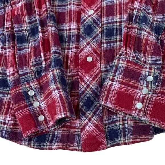 Wrangler Wrancher Western Shirt Mens XL Red Plaid Flannel Pearl Snaps - Picture 4 of 5